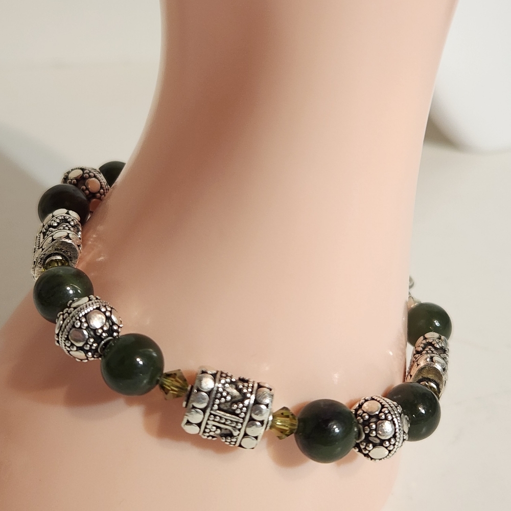 Genuine Sterling Silver & Nephrite Jade Bracelet